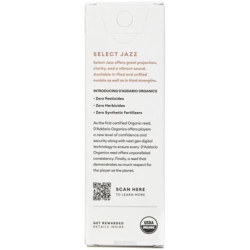  D'Addario Organics Select Jazz Unfiled Baritone Saxophone Reeds - 2 Hard (5-pack)