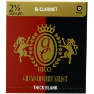 D’Addario Woodwinds Rico Grand Concert Select Thick Blank Bb Clarinet Reeds, Unfiled, Strength 2.5, 10-pack