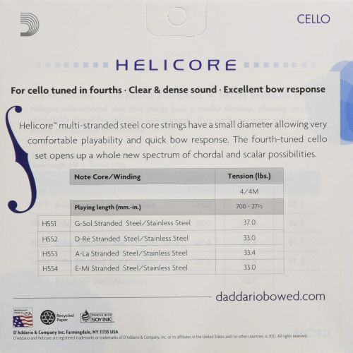  DAddario Helicore Fourths-Tuning Cello Set, 4/4 Scale, Medium Tension