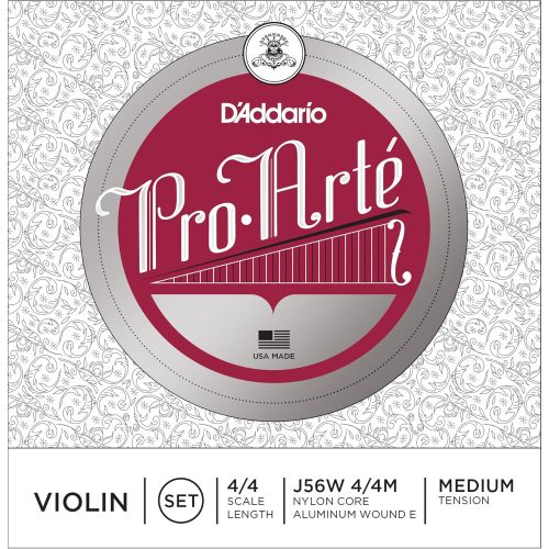  DAddario Pro-Arte Violin String Set with Wound E, 4/4 Scale, Medium Tension