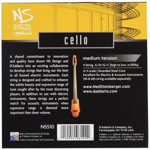  DAddario NS Electric Cello String Set, 4/4 Scale, Medium Tension