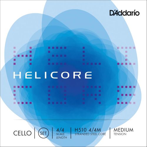  D’Addario H510 Helicore Cello String Set, 4/4 Scale Medium Tension (1 Set) Stranded Steel Core for Optimum Playability and Clear, Warm Tone  Versatile and Durable  Sealed Pouch