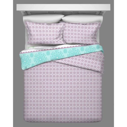  D 2 Piece Owl Comforter Twin Set Girls Owls Bedding Teal Blue Pink Kids Medallion Boho Chic Modern Trendy Floral Motif Themed Pattern, Polyester