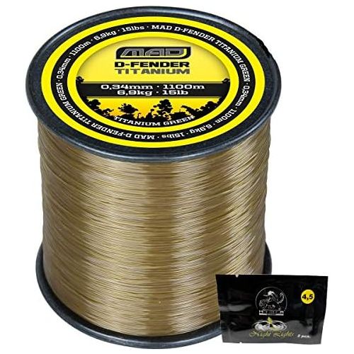  [아마존베스트]D A M MAD D-Fender Titanium Monofilament Line up to 1600 m - Monofilament Fishing Line 0.28 - 0.40 mm + 2 Pack Mantikor Glow Sticks