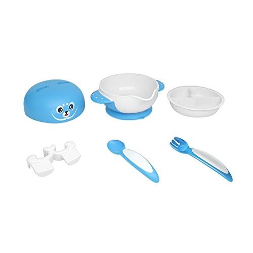  D Darlyng & Co. Yummy Buddy Baby & Toddler Suction Antibacterial BPA Free Suction Bowl- (BLUE) 6 PIECE SET- Baby Toddler Training Stay Put Solid Feeding Bowl with Lid- Feeding Tableware- 6 months+