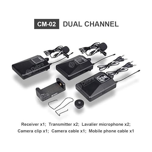  D Debra CM-02 UHF Wireless Lavalier Microphone with 30 Selectable Channels for DSLR Camera Phone Interview Live Recording, Wireless Lapel Microphone (CM-02)