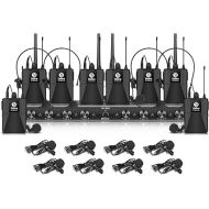 D Debra Audio AU800 Pro UHF 8 Channel Wireless Microphone System with Cordless Handheld Lavalier Headset Mics, Metal Receiver, Ideal for Karaoke Church Party (8 Bodypack)
