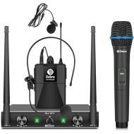 D Debra Audio AU200 Pro UHF 2 Channel Wireless Microphone System with Cordless Handheld Lavalier Headset Mics, Metal Receiver, for Karaoke Church Party (1 Handheld & 1 Bodypack)
