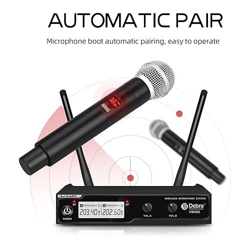  D Debra Audio VM302 Wireless Microphone System with Dual Handheld Mic Have XLR Interface for Home Karaoke Wedding Conference Speech