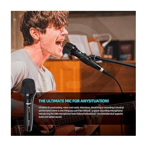  D Debra Audio D86 Wired Dynamic Microphone, Pro Cardioid Handheld Mic with Mic Clip and ON/Off Switch, Metal Vocal Karaoke Mic for Speaker, Karaoke Singing Machine, Amp, Mixer Audio
