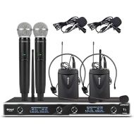 D Debra Audio D-440 UHF 4-Channel Wireless Microphone System with 4 Cordless Mics, Home Karaoke KTV Set, Ideal for Party, Church, Weddings, Stage, DJ, Outdoor, 300 Ft (2 Handheld & 2 Bodypack)