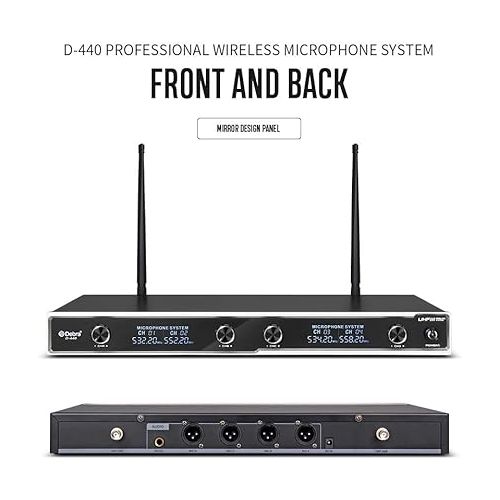  D Debra Audio D-440 UHF 4-Channel Wireless Microphone System with 4 Cordless Mics, Home Karaoke KTV Set, Ideal for Party, Church, Weddings, Stage, DJ, Outdoor, 300 Ft (2 Handheld & 2 Bodypack)