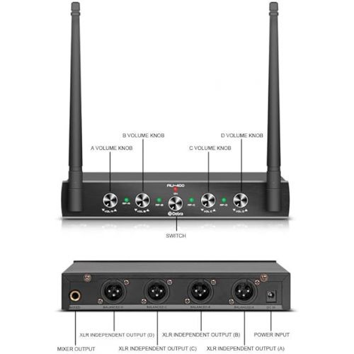  Debra Audio Pro UHF 4 Channel Wireless Microphone System with Cordless Handheld Lavalier Headset Mics, Metal Receiver, Ideal for Karaoke Church Party (with 4 Bodypack (A))