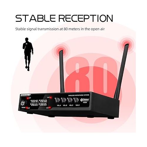  D Debra Audio VM304 VHF Wireless Microphone System with Dual Handheld Mic Have XLR Interface for Home Karaoke Wedding Conference Speech (VM304)