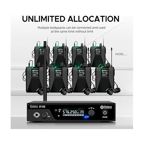  D Debra Pro ST-102 & ST-202 Stereo Wireless in Ear Monitor System Bodypack Receiver, Performance with 100 Adjustable Frequencies, Can Not Be Used Alone(Only 1 Bodypack)