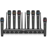 D Debra Audio AU800 Pro UHF 8 Channel Wireless Microphone System with Cordless Handheld Lavalier Headset Mics, Metal Receiver, Ideal for Karaoke Church Party (8 Handheld)