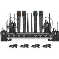 D Debra Audio AU800 Pro UHF 8 Channel Wireless Microphone System with Cordless Handheld Lavalier Headset Mics, Metal Receiver, Ideal for Karaoke Church Party (4 Handheld & 4 Bodypack)