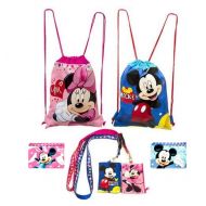 D i s n e y Disney Mickey and Minnie Mouse Drawstring Backpacks Plus Lanyards with Detachable Coin Purse and Autograph Books (Set of 6)