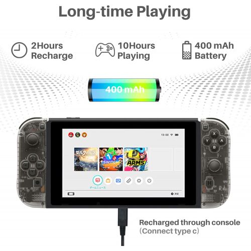  [아마존베스트]D.Gruoiza Joy-Pad Controller Compatible with Switch Joycon,Left and Right Controllers with Straps Support Wake-up Function(Transparent Black)