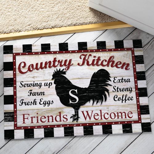  D.I.D. 1 Piece 18 x 27 Black Red White W Initial Country Kitchen Rooster Area Mat Rectangle, Indoor Checkered Chicken Hen Floor Mat, Animal Checkered Pattern Abstract New Home Contemporar