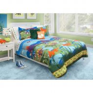 D.I.D. 3 Piece Kids Blue Green Yellow Orange Dinosaur Themed Comforter Full Queen Set, Boys Fun Friendly Dino Bedding, Volcano Age Stegosaurus Triceratops Tyrannosaurus T Rex Foot Print P