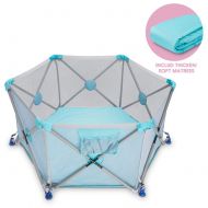 D.LIN Playpen Pop N Portable Playard for Babies/Toddler/Newborn/Infant with Travel Bag,6-Panel,More Protect,More Funny Time [ Blue ]