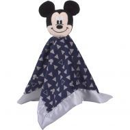 D8 Disney Baby - Mickey Mouse Lovey Security Blanket (12.5 in X 12.5) - Comfort Baby Disney-style. Plush Mickey Head with Rattle, Attached to a Navy Patterned Blanket.