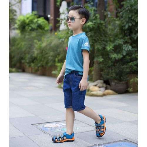  DADAWEN Boys Girls Outdoor Athletic Strap Breathable Closed-Toe Water Sandals (Toddler/Little Kid/Big Kid)