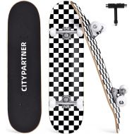 DADDYCHILD Skateboards for Beginners, 31 Inch Complete Skateboard for Kids Teens Adults, 7 Layer Canadian Maple Double Kick Deck Concave Cruiser Trick Skateboard