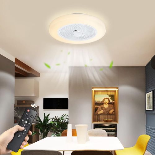  DADUL Ceiling fan with light, modern 22-inch bladeless ceiling fan with 3-color adjustable LED light, smart timing switch, ventilation essential low profile ceiling fan for bedroom, livi