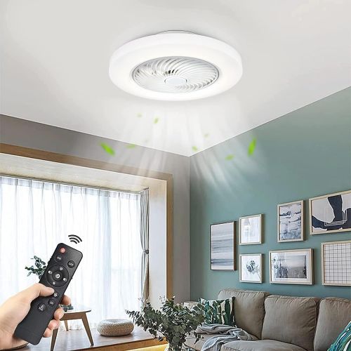  DADUL Ceiling fan with light, modern 22-inch bladeless ceiling fan with 3-color adjustable LED light, smart timing switch, ventilation essential low profile ceiling fan for bedroom, livi