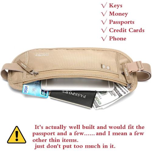  DAITET Money Belt - Passport Holder Secure Hidden Travel Wallet with RFID Blocking, Undercover Fanny Pack (Beige)