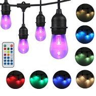 DAKASON LED Color Changing Outdoor String Lights for Patio, RGB Color Light Strands with Remote Control 48FT 24 Acrylic Light Bulbs Weatherproof Commercial Grade ETL Listed