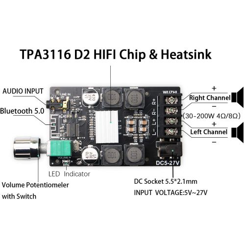  DAMGOO Bluetooth 5.0 Amplifier Board,100w Audio Amp Board Dual Channel DC8-24V,Easy Installation and Password Free Connect to Phone Quietly