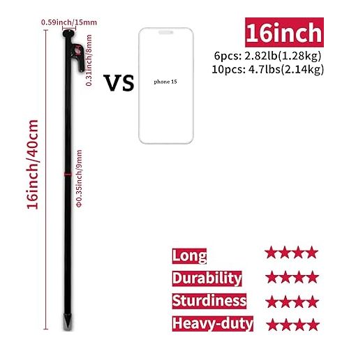  DANCHEL OUTDOOR 10 Pack Tent Stakes Heavy Duty 16 Inch Steel Peg Extra Long Stakes for Shelter Canopy Tent Camping Accessories