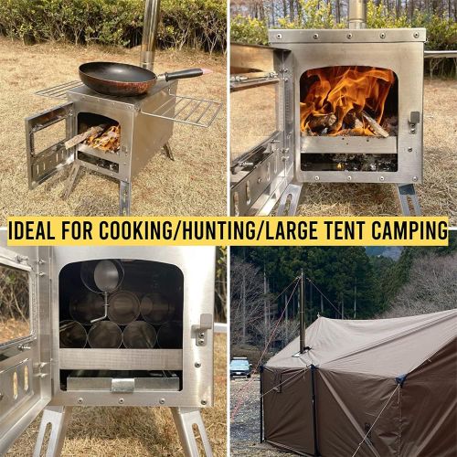  DANCHEL OUTDOOR Portable Folding Tent Stoves Wood Burning with Pipe Camping Cooking Grill, Shelters Winter