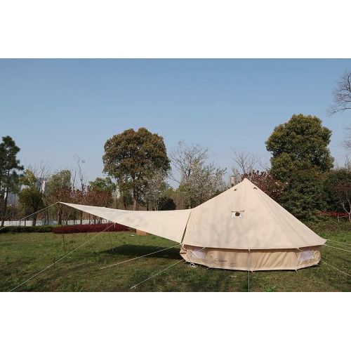  DANCHEL OUTDOOR Bell Tent Awning Tarps with Poles Lightweight Sun?Shelter Canopy for Backpacking Rain Fly?Picnic(Khaki, 10x13.2ft)