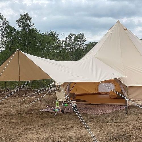  DANCHEL OUTDOOR Bell Tent Awning Tarps with Poles Lightweight Sun?Shelter Canopy for Backpacking Rain Fly?Picnic(Khaki, 10x13.2ft)