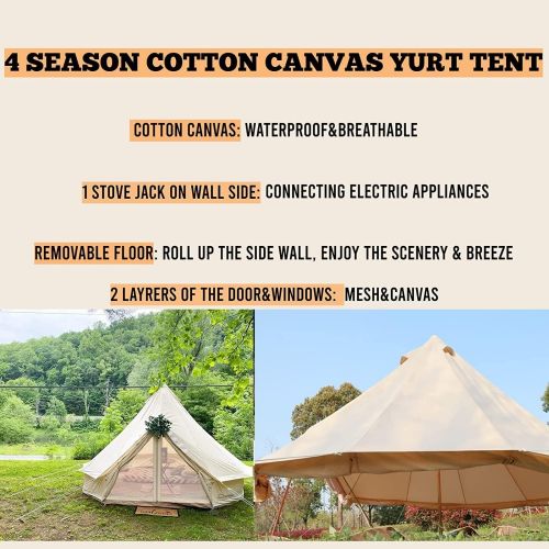  DANCHEL OUTDOOR 4 Season Waterproof Canvas Camping Bell Tent for 8 Person,Lightweight Sun Shelter Canopy for Backpacking Rain Fly Glamping 6M=20ft