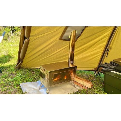  DANCHEL OUTDOOR 304 Stainless Steel Tent Wood Stove with 3 Glass, Tiny Folding Portable Wood Stove with 6.5ft Pipes for Camping Backpacking Hunting Easy Cooking