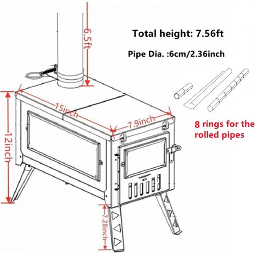  DANCHEL OUTDOOR 304 Stainless Steel Tent Wood Stove with 3 Glass, Tiny Folding Portable Wood Stove with 6.5ft Pipes for Camping Backpacking Hunting Easy Cooking