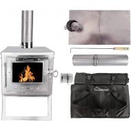 DANCHEL OUTDOOR Tiny Stainless Steel Folding Wood Stove,Portable Wood Stove with Glass, Backpacking Tent Stove with 7.2ft Pipes for Camping Hunting Easy Cooking