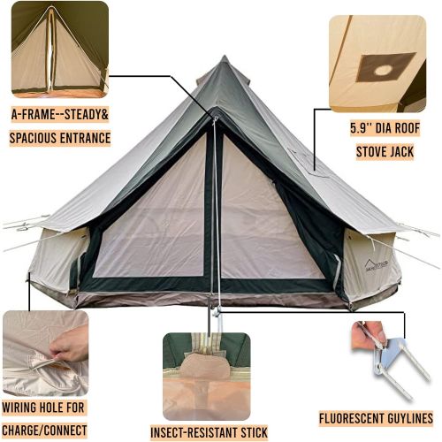  DANCHEL OUTDOOR Canvas Yurt Tent with Stove Jack, Waterproof Front Awning Sun Shelter, Tent Footprint16.4ft=5M