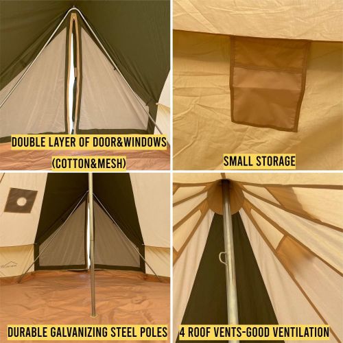  DANCHEL OUTDOOR Waterproof 4 Season Luxury Winter Camping Glamping Cotton Bell Tent with Stove Jack and Sun Shelter Awning 4 Person