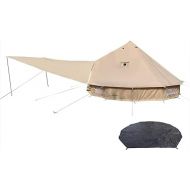 DANCHEL OUTDOOR 4 Season Cotton Canvas Bell Tent with Two Stove Jacks, Front Tarp Awning, Waterproof Footprint for Camping, Glamping,16ft/5m