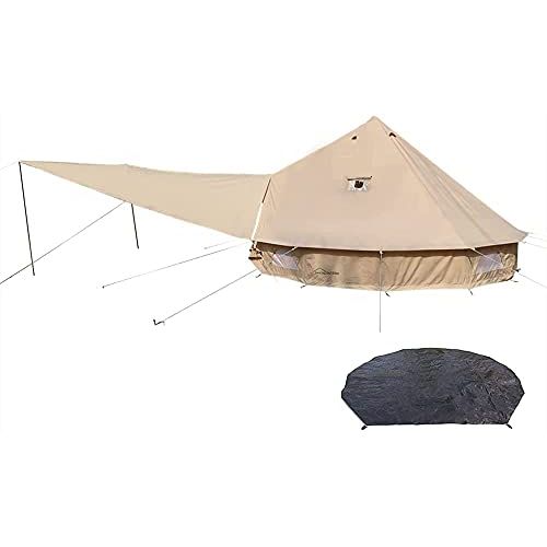  DANCHEL OUTDOOR 4 Season Cotton Canvas Bell Tent with Two Stove Jacks, Front Tarp Awning, Waterproof Footprint for Camping, Glamping,16ft/5m