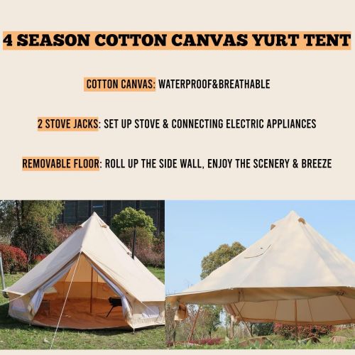  DANCHEL OUTDOOR 4 Season Cotton Canvas Bell Tent with Two Stove Jacks, Front Tarp Awning, Waterproof Footprint for Camping, Glamping,16ft/5m