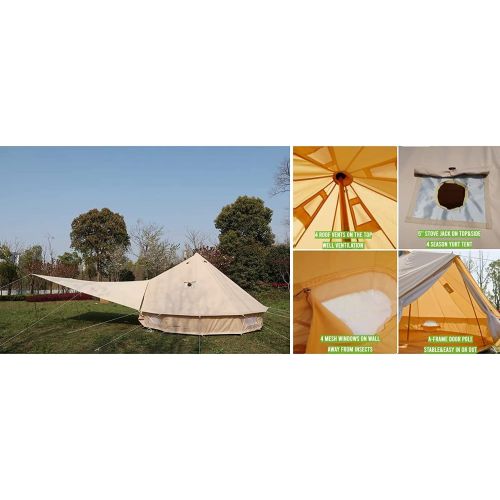  DANCHEL OUTDOOR 4 Season Cotton Canvas Bell Tent with Two Stove Jacks, Front Tarp Awning, Waterproof Footprint for Camping, Glamping,16ft/5m