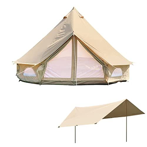  DANCHEL OUTDOOR 100% Cotton Canvas Bell Tent for Glamping with Waterproof Camping Shelter (Khaki, 3M=9.8ft)