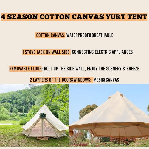  DANCHEL OUTDOOR 100% Cotton Canvas Bell Tent for Glamping with Waterproof Camping Shelter (Khaki, 3M=9.8ft)